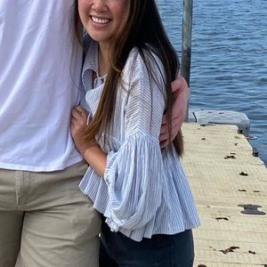 Free People Striped Keyhole Blouse